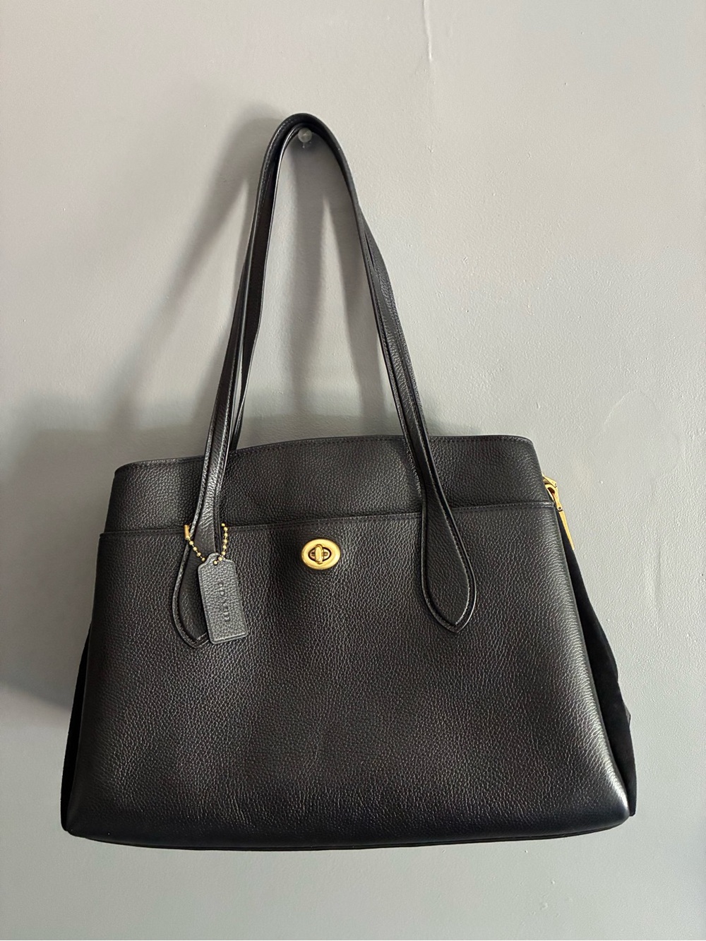 Coach Large Leather Top Handle Multi Compartment Classic Turnlock Accent Bag